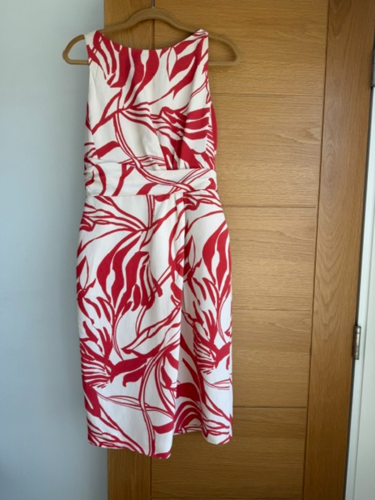 Nordstrom Signature Caroline Issa Silk Abstract Palm Midi Dress Red Cream